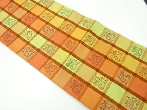 リサイクル　格子に騎馬人物模様織出し袋帯